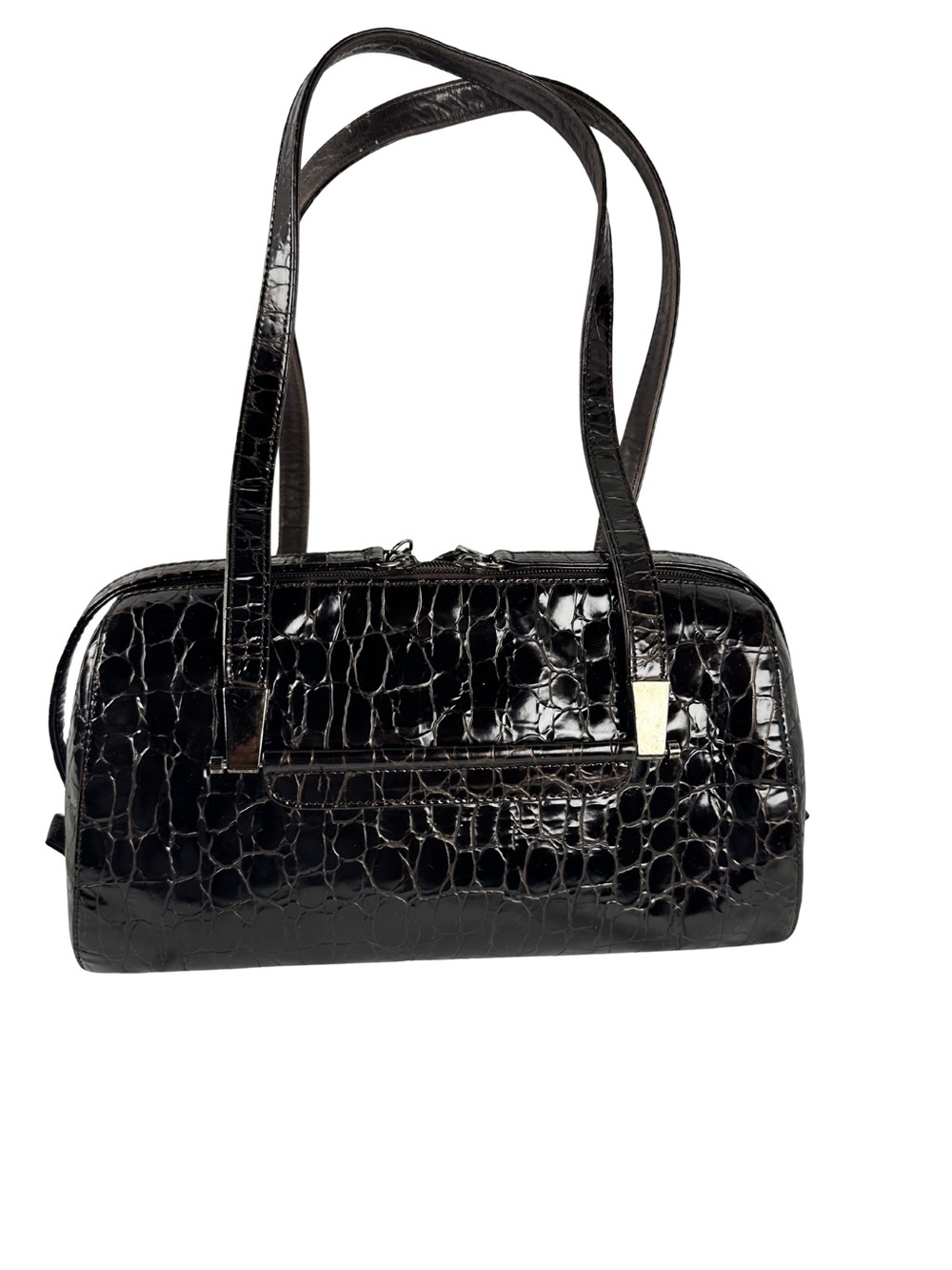 Stuart Weitzman Brown Croc Embossed Shoulder Bag